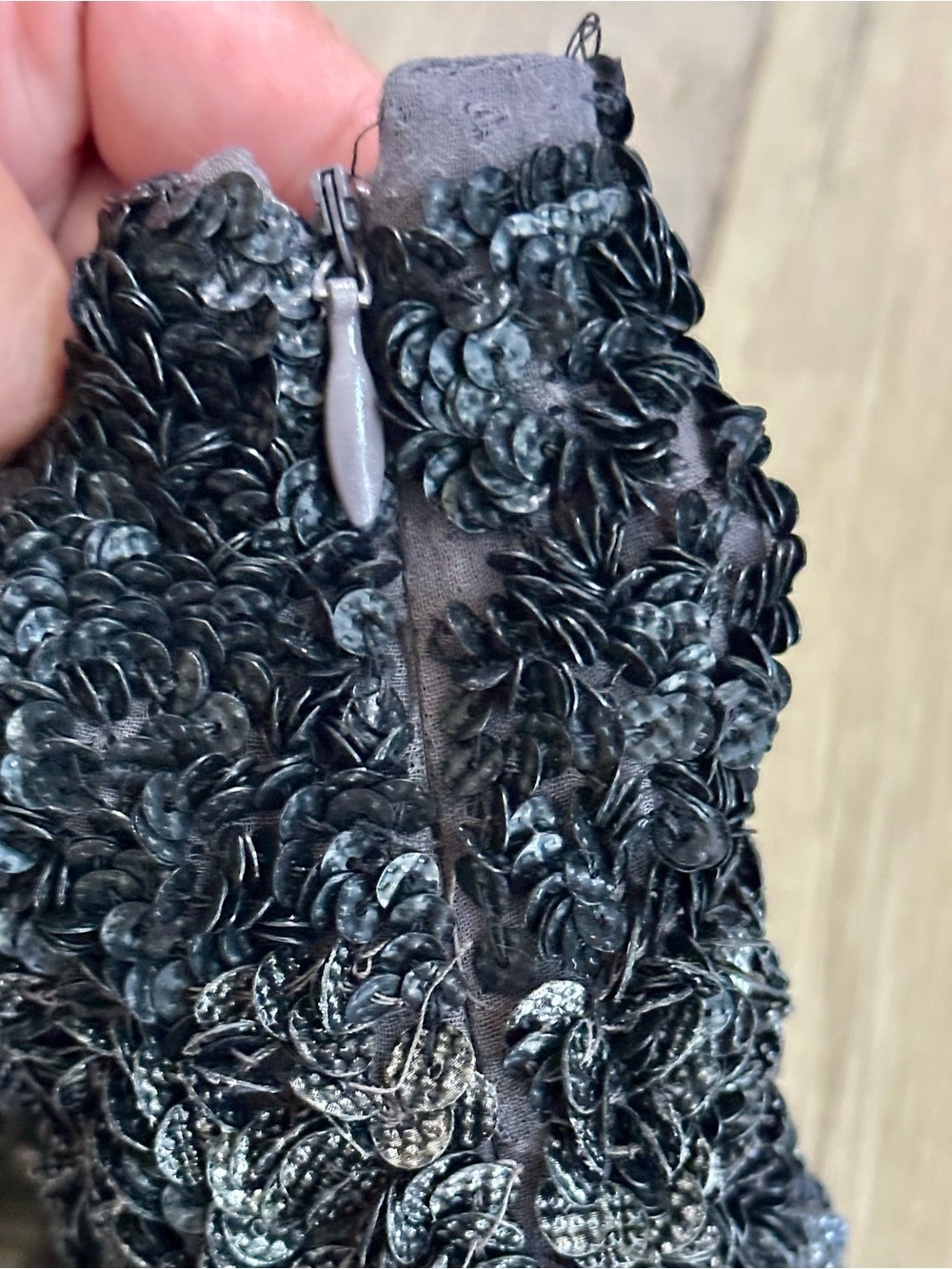 AllSaints Suzi Zip Hand Embellished Sequin Mini Skirt US 2 Black Beaded - Picture 9 of 12